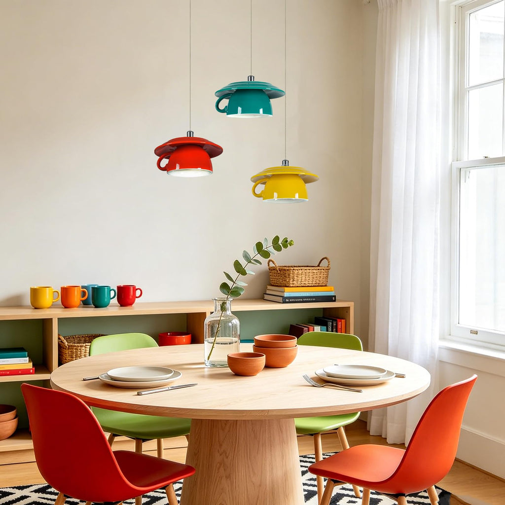 Pendant Light Fixtures Ceramic Coffee Cup Shape Lampshade Pendant Lighting for Kitchen Island 5.7in Modern Ceiling Hanging Lights Nordic Island Light for Counter, Bar, Hallway