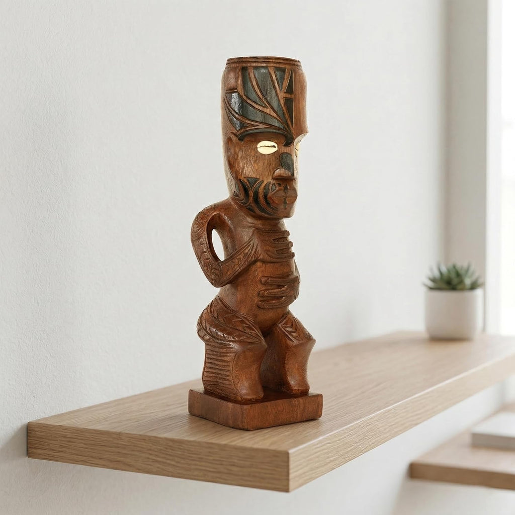 G6 Collection Handmade Wooden Primitive Tattoo Face Tribal Statue Sculpture Tiki