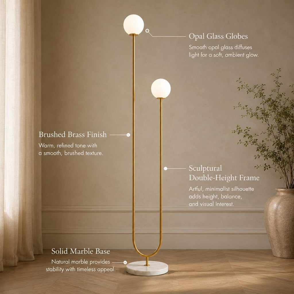 Mid-Century Modern U-Shaped Floor Lamp with Frosted Glass Shades