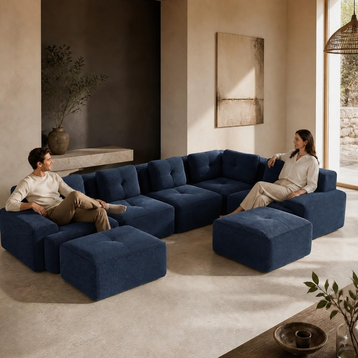Camel Couch, Corduroy Couch, Boneless Modular Sectional Sofa Set, 5-Seat, Oversized