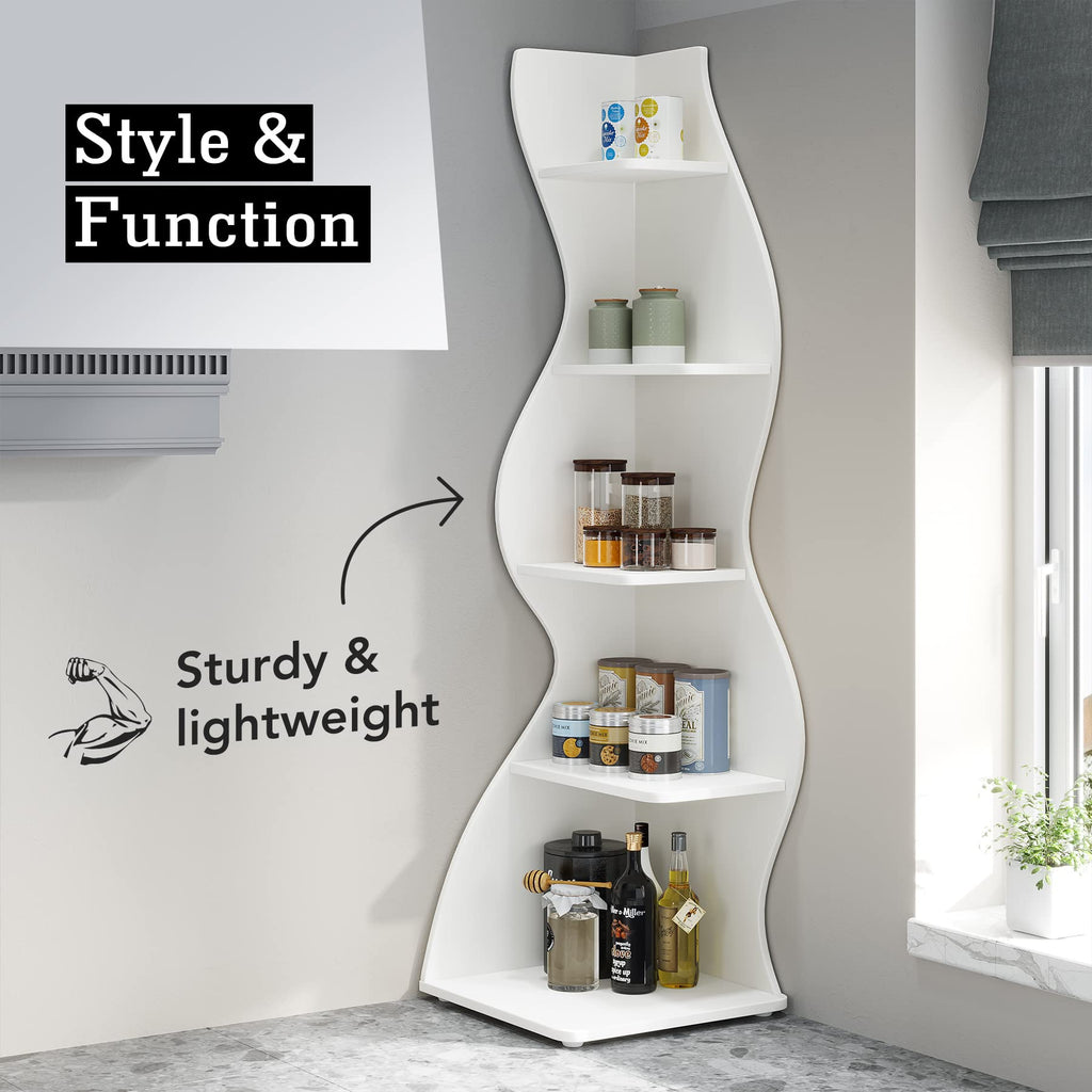 Modern Five-Tier Corner Bookshelf