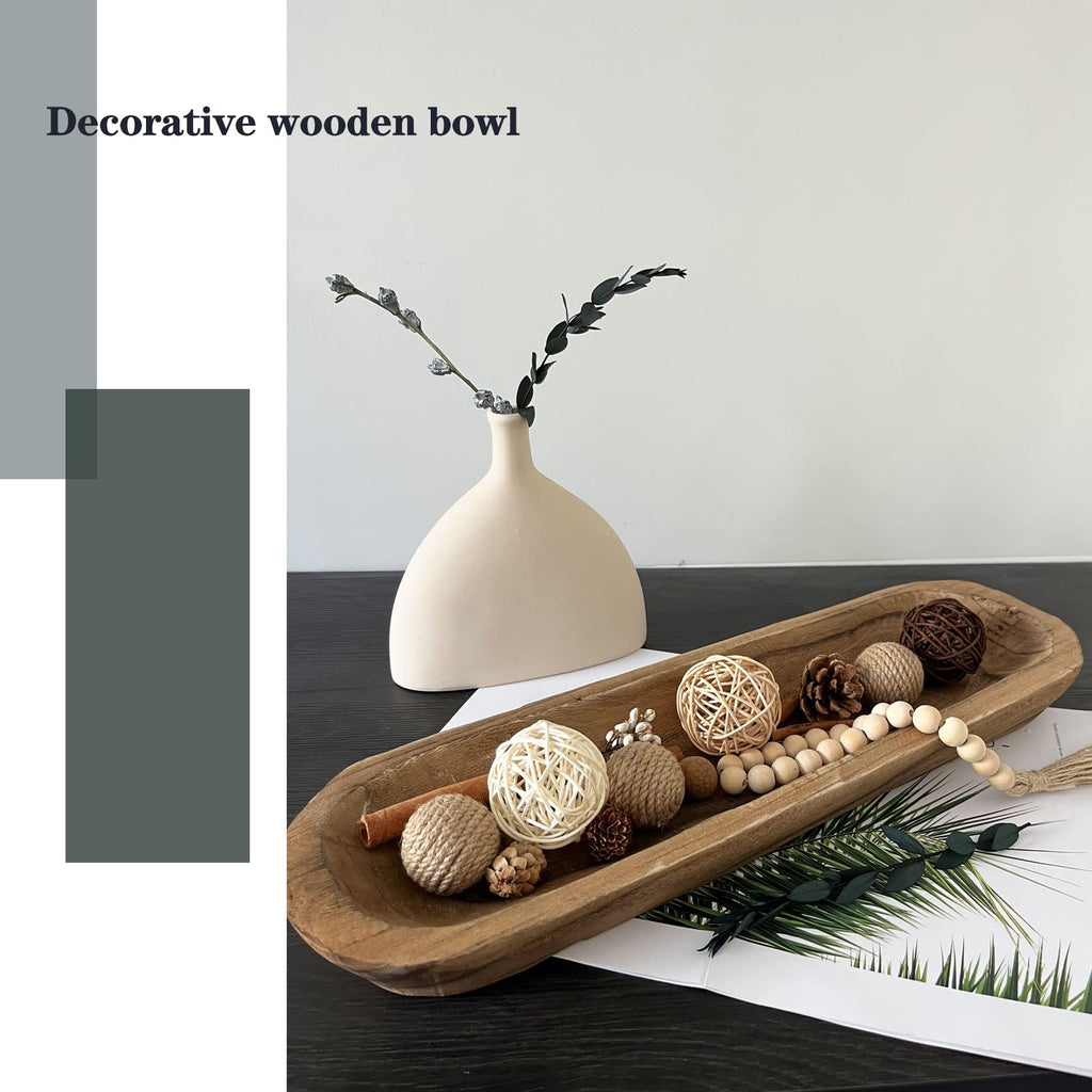 Hand-Carved Wooden Dough Bowl Centerpiece