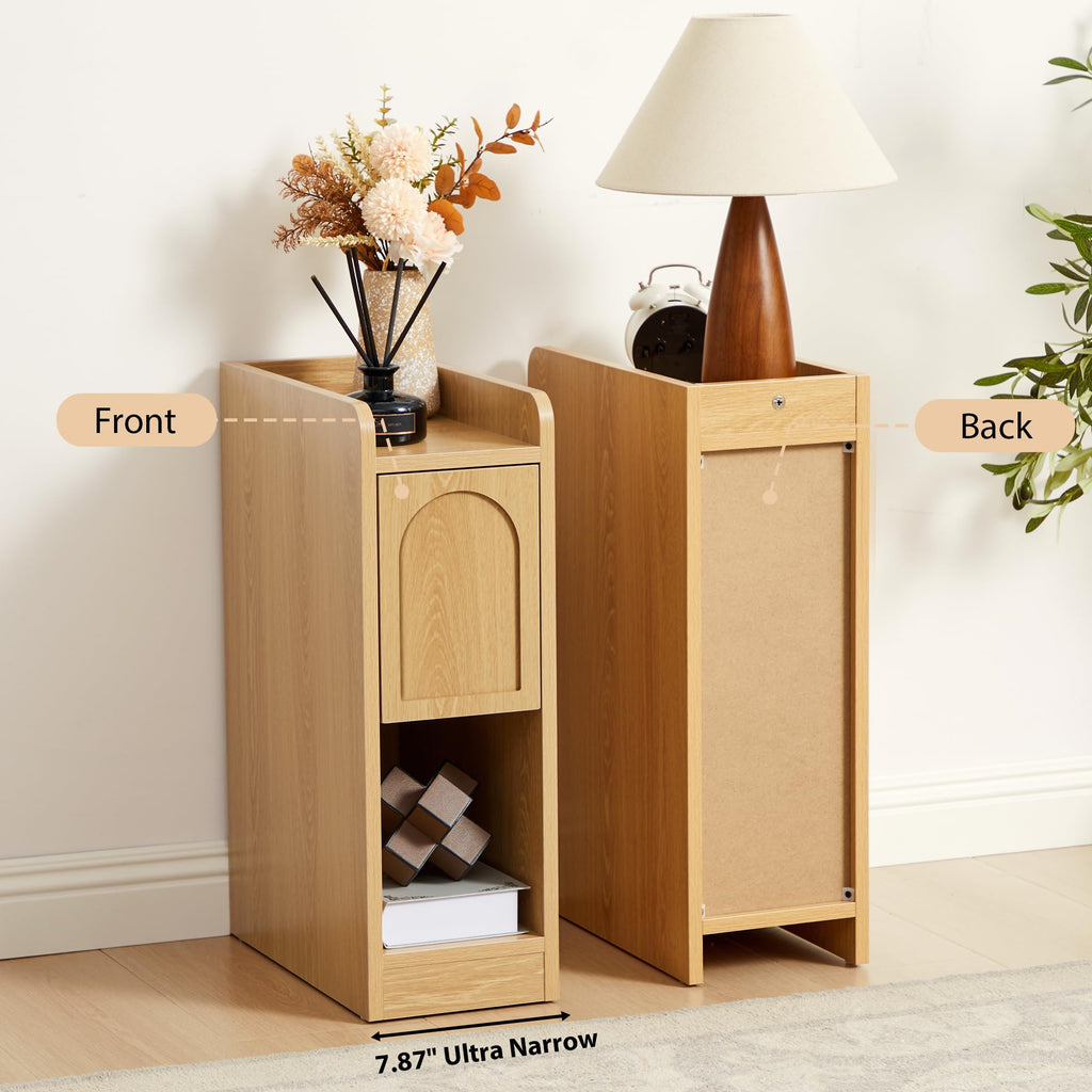 Narrow Carved Wood Nightstands, Set of Two