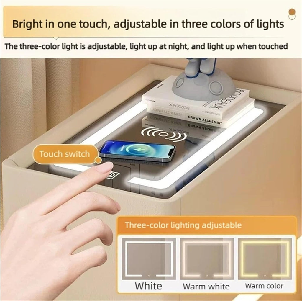LED Smart Nightstand with 2 Drawers, Side Table, Modern Floating Nightstand for Bedroom and Living Room, Gray, 11.8"x15.7"x18.9"