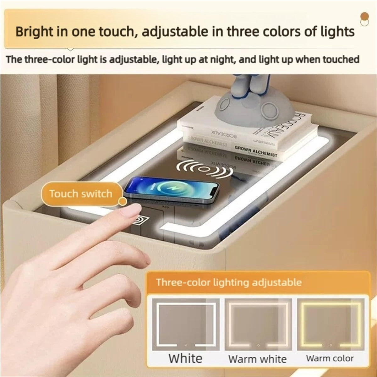 LED Smart Nightstand with 2 Drawers, Side Table, Modern Floating Nightstand for Bedroom and Living Room, Gray, 11.8"x15.7"x18.9"