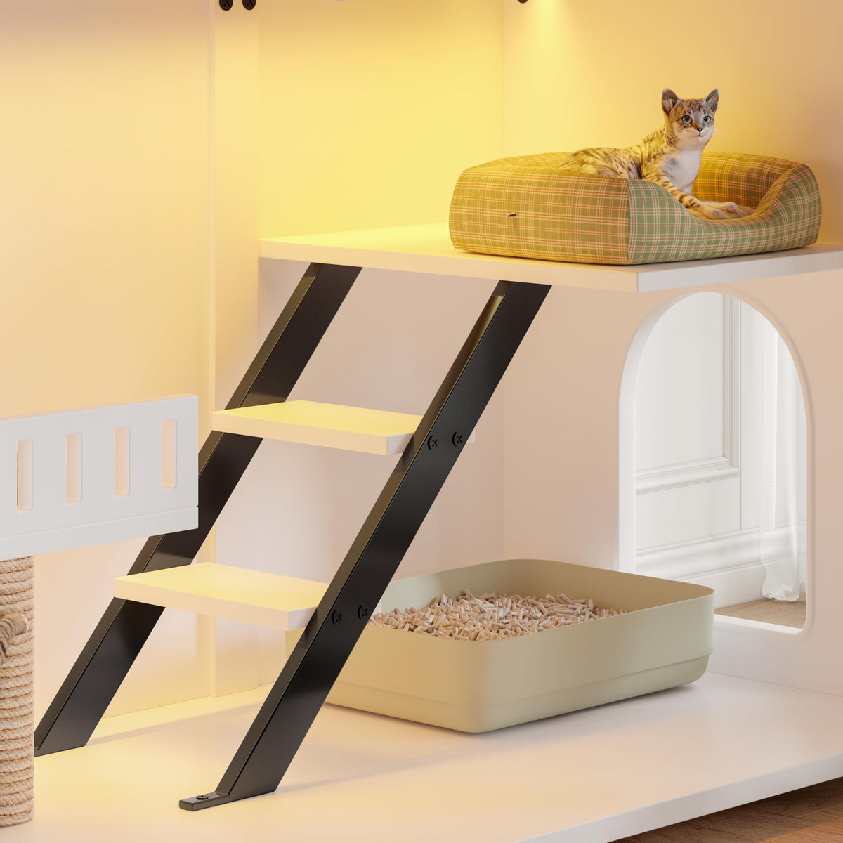 39.4 Inch 3-Tier Hidden Litter Box Furniture, Black/Brown