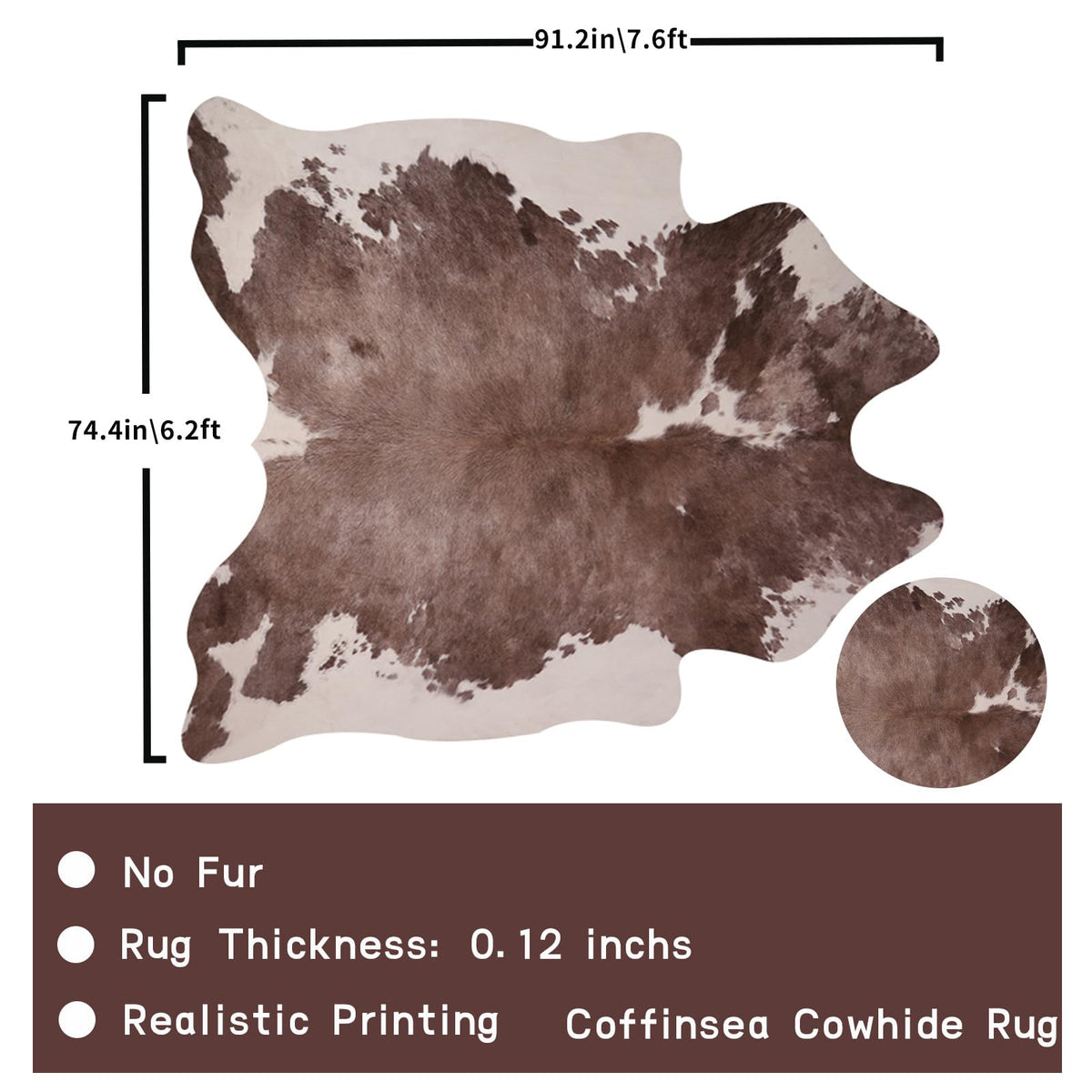 Faux Cowhide Rug 4.6x5.2 ft Cow Hide Faux Cowhide for Living Room Bedroom Dining