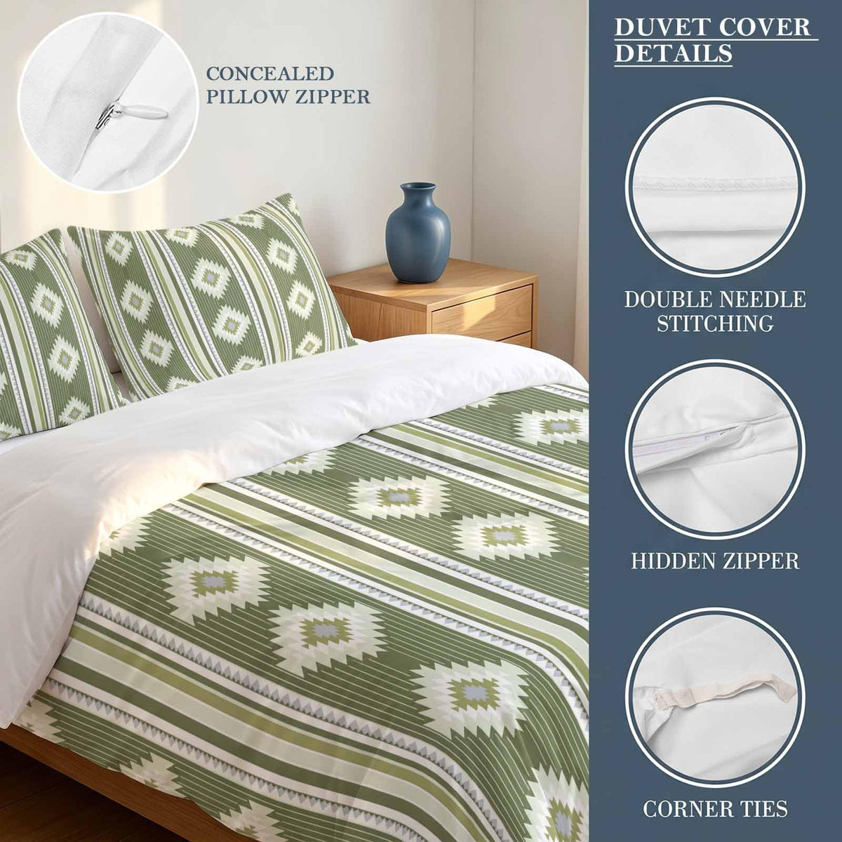 3 Pieces Duvet Cover Queen Bedding Sets Western Ethnic Brown Geometric Luxury Soft
