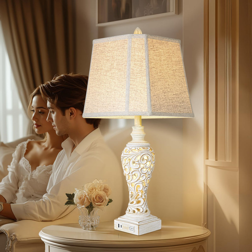 28.5" Farmhouse Table Lamp Set with Nightlights