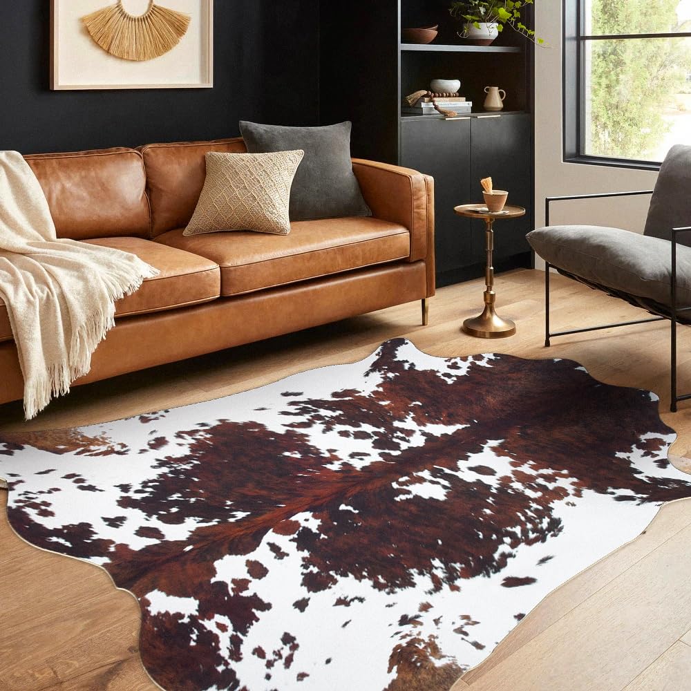 Faux Cowhide Rug 4.6x5.2 ft Cow Hide Faux Cowhide for Living Room Bedroom Dining