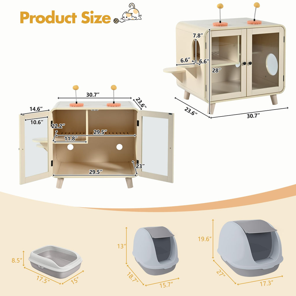 39.4 Inch 3-Tier Hidden Litter Box Furniture, Black/Brown