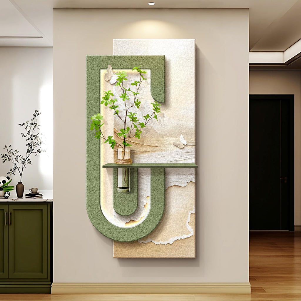 Large Sandstone Wall Art with Glass Vase Design