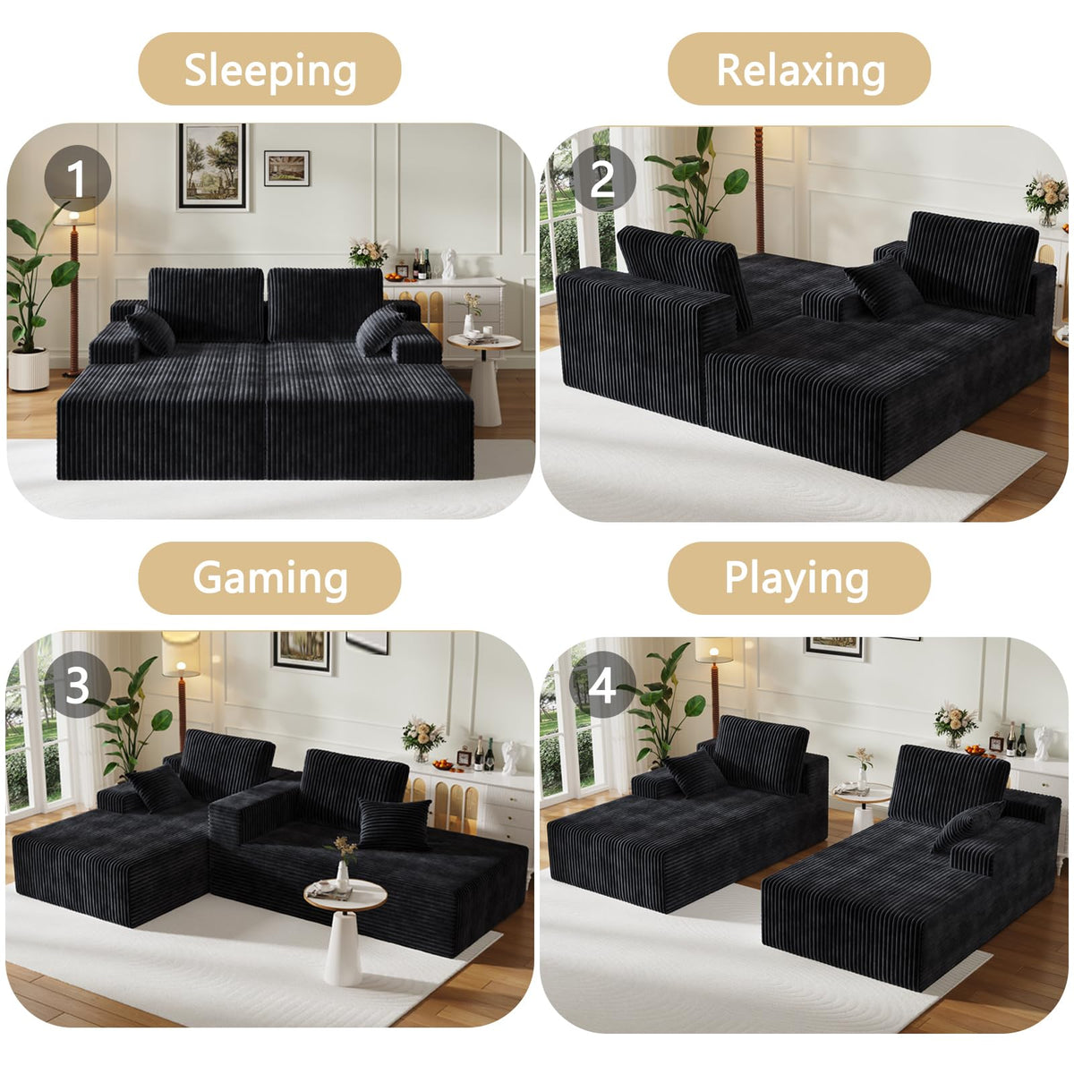106" Modular Corduroy Cloud Sectional Sofa