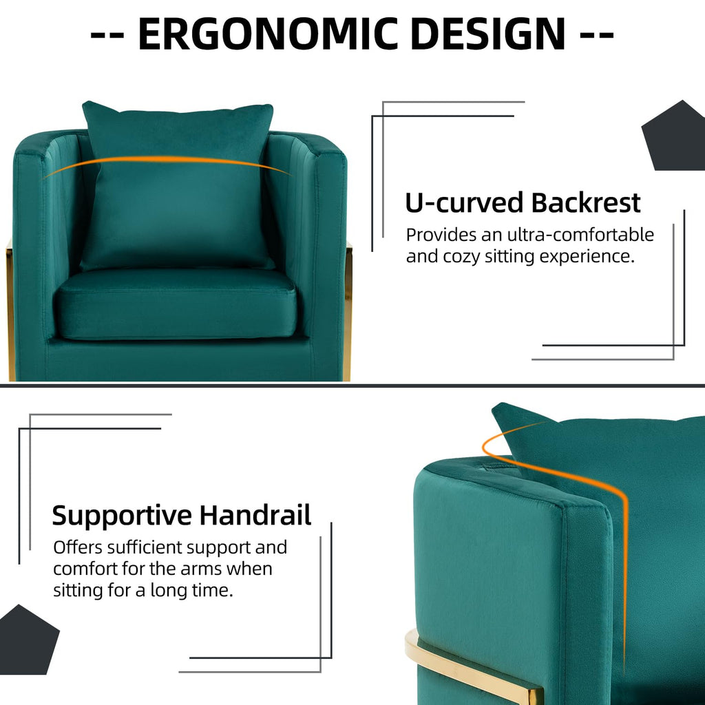 Velvet Barrel Accent Chair with Pillow