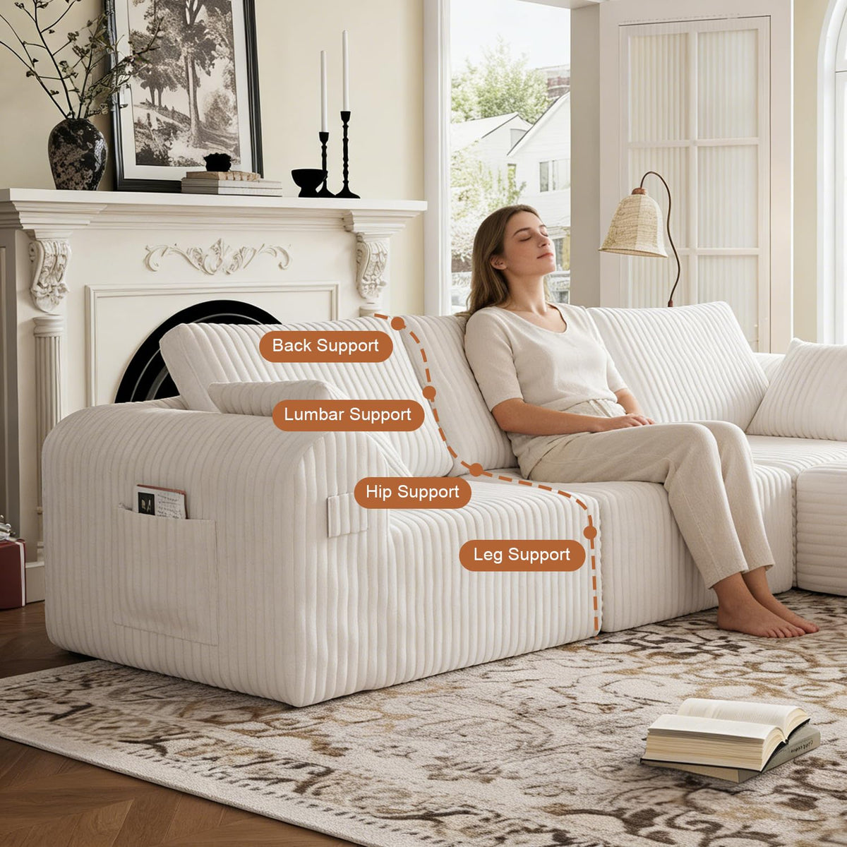 106" Modular Corduroy Cloud Sectional Sofa