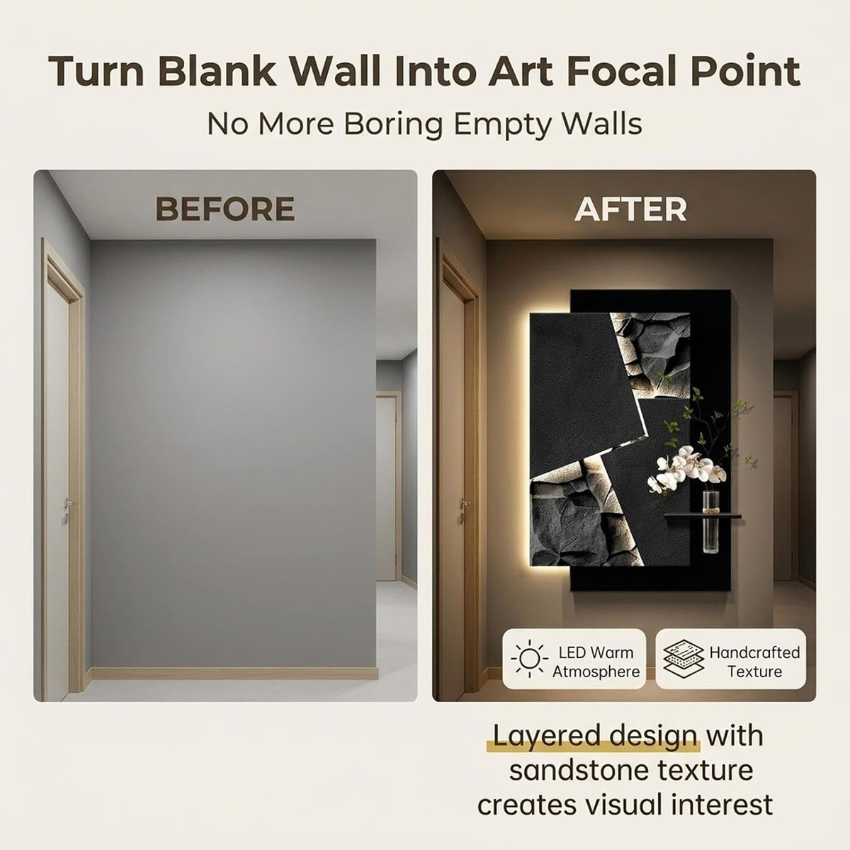 3D Sandstone Wall Art with LED Lighting