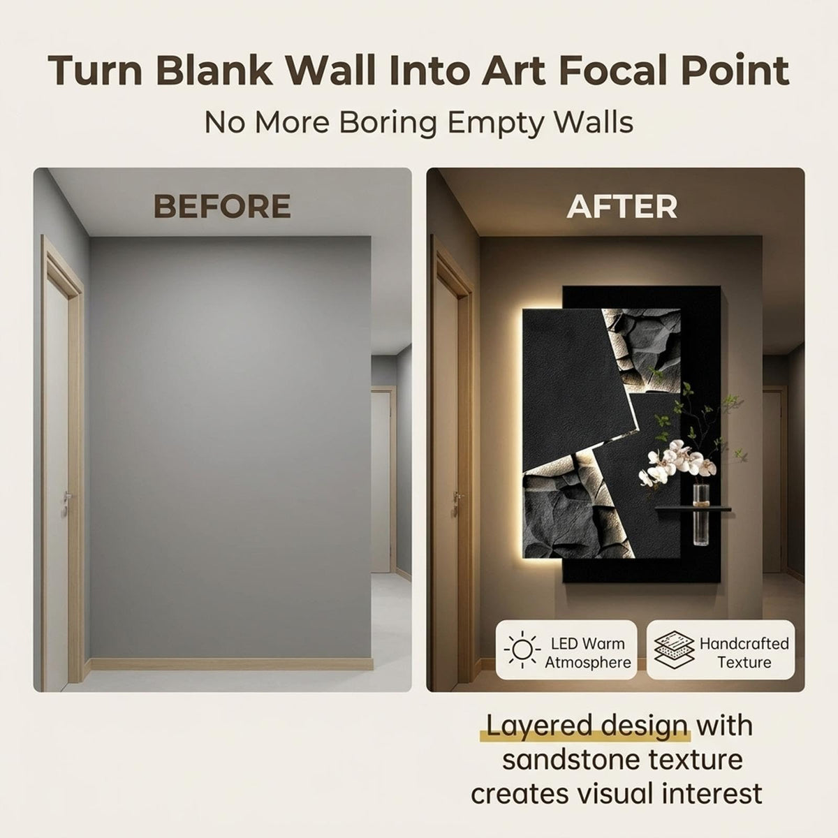3D Sandstone Wall Art with LED Lighting