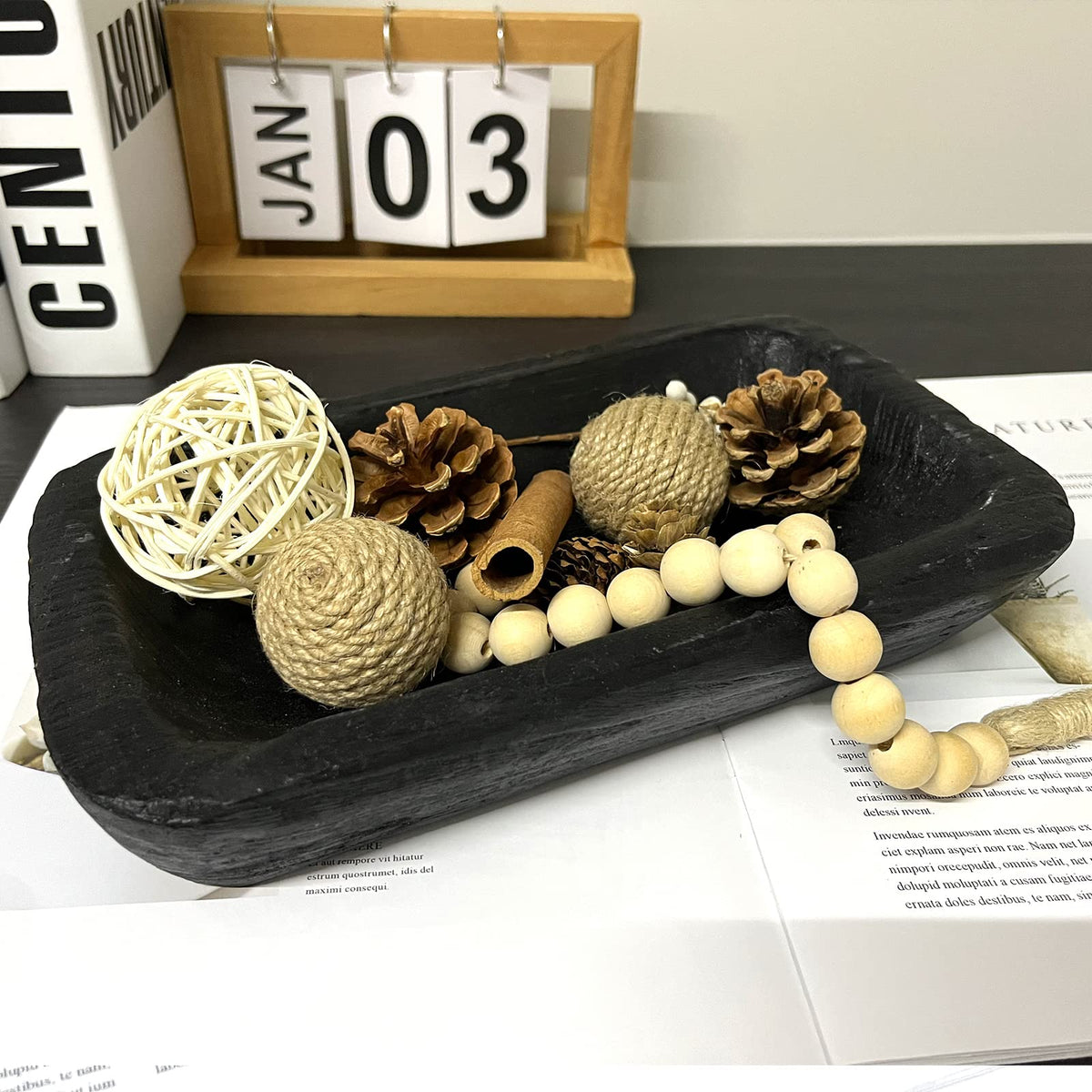 Hand-Carved Wooden Dough Bowl Centerpiece