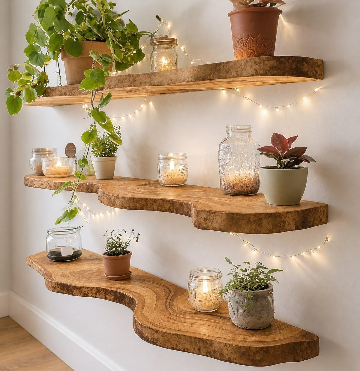 Solid Wood Live-Edge Corner Shelf