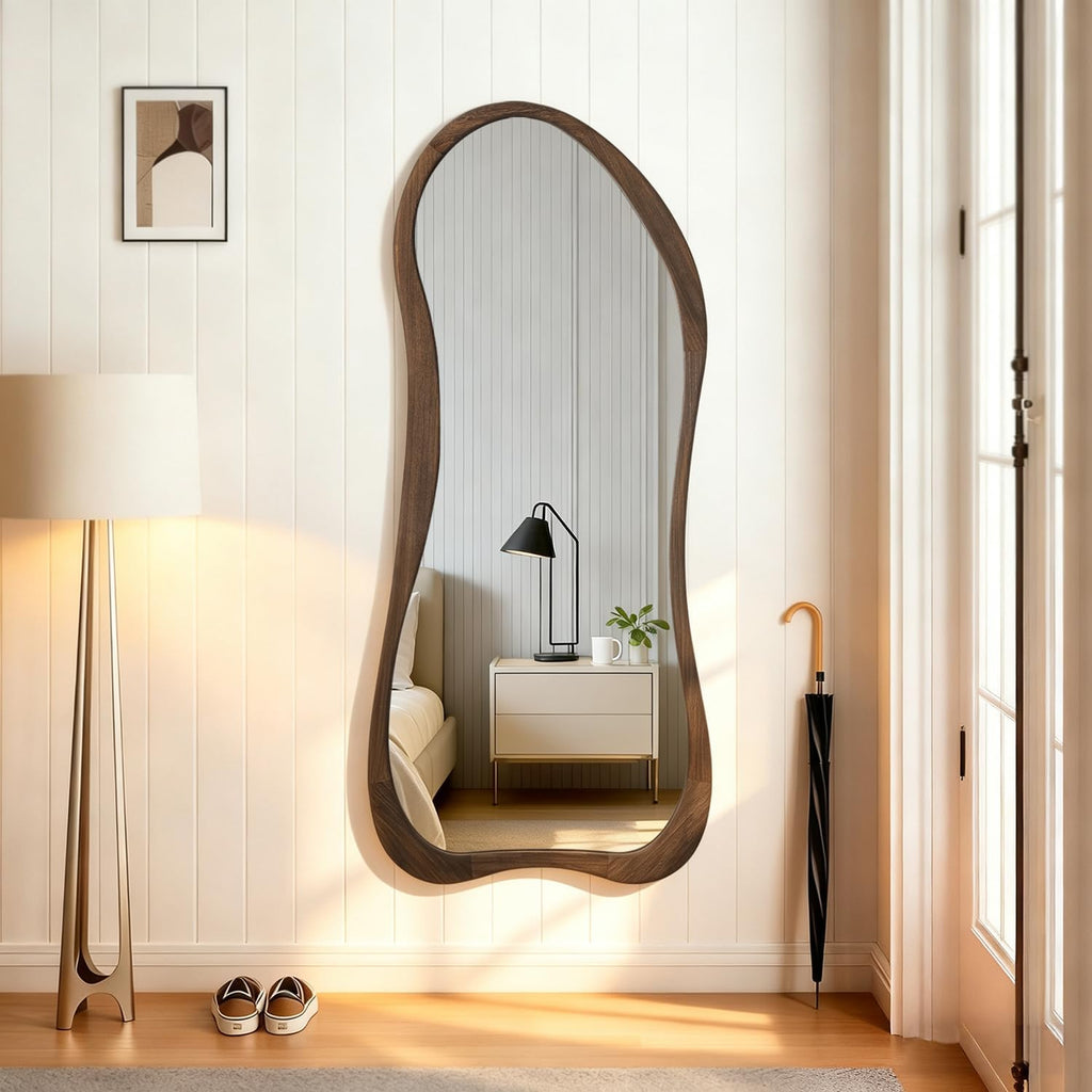 Irregular Wood-Framed Full-Length Mirror