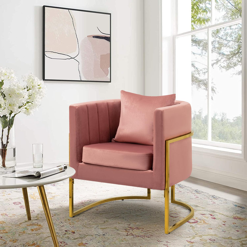 Velvet Barrel Accent Chair with Pillow