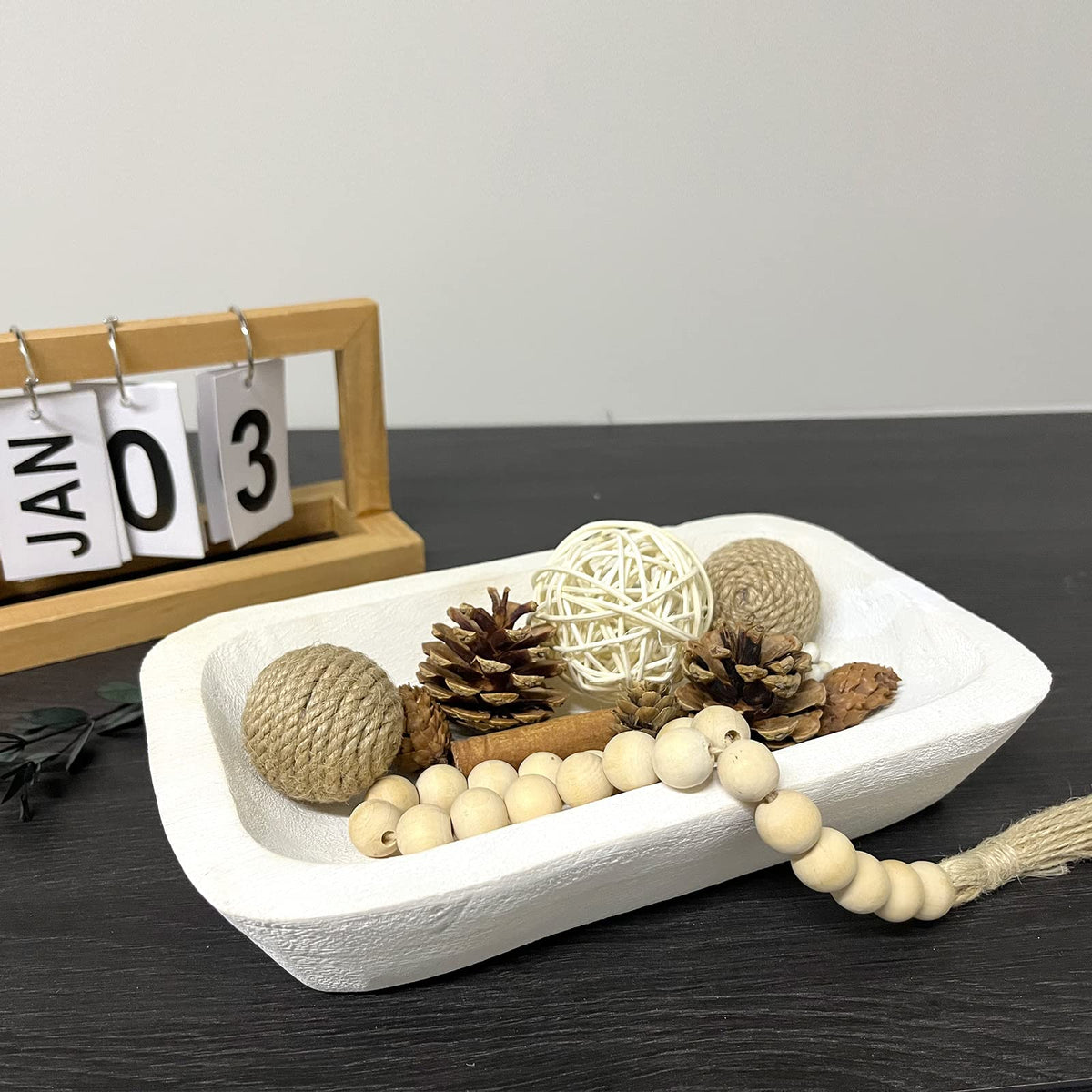 Hand-Carved Wooden Dough Bowl Centerpiece