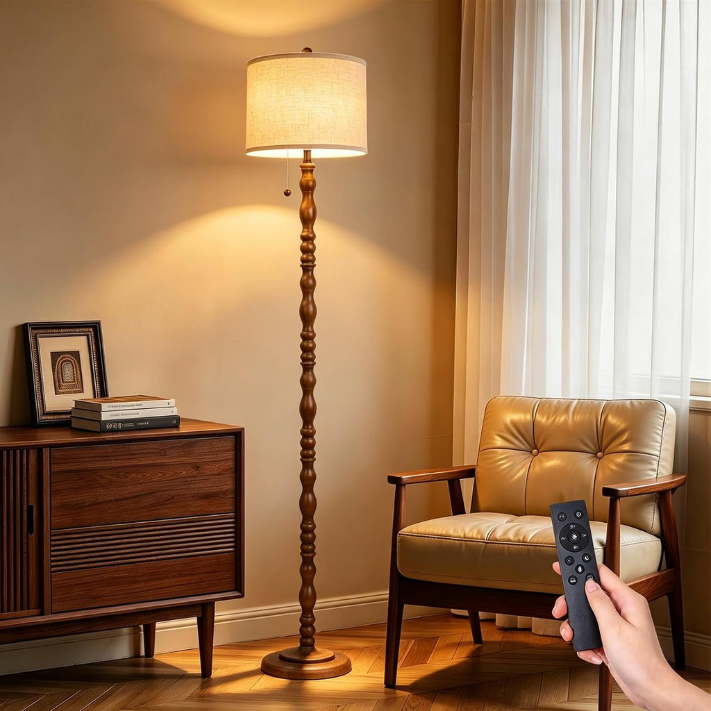 CEDARLUX 65.5" Natural Real Wood Floor Lamp, Vintage Standing Lamp Brwon