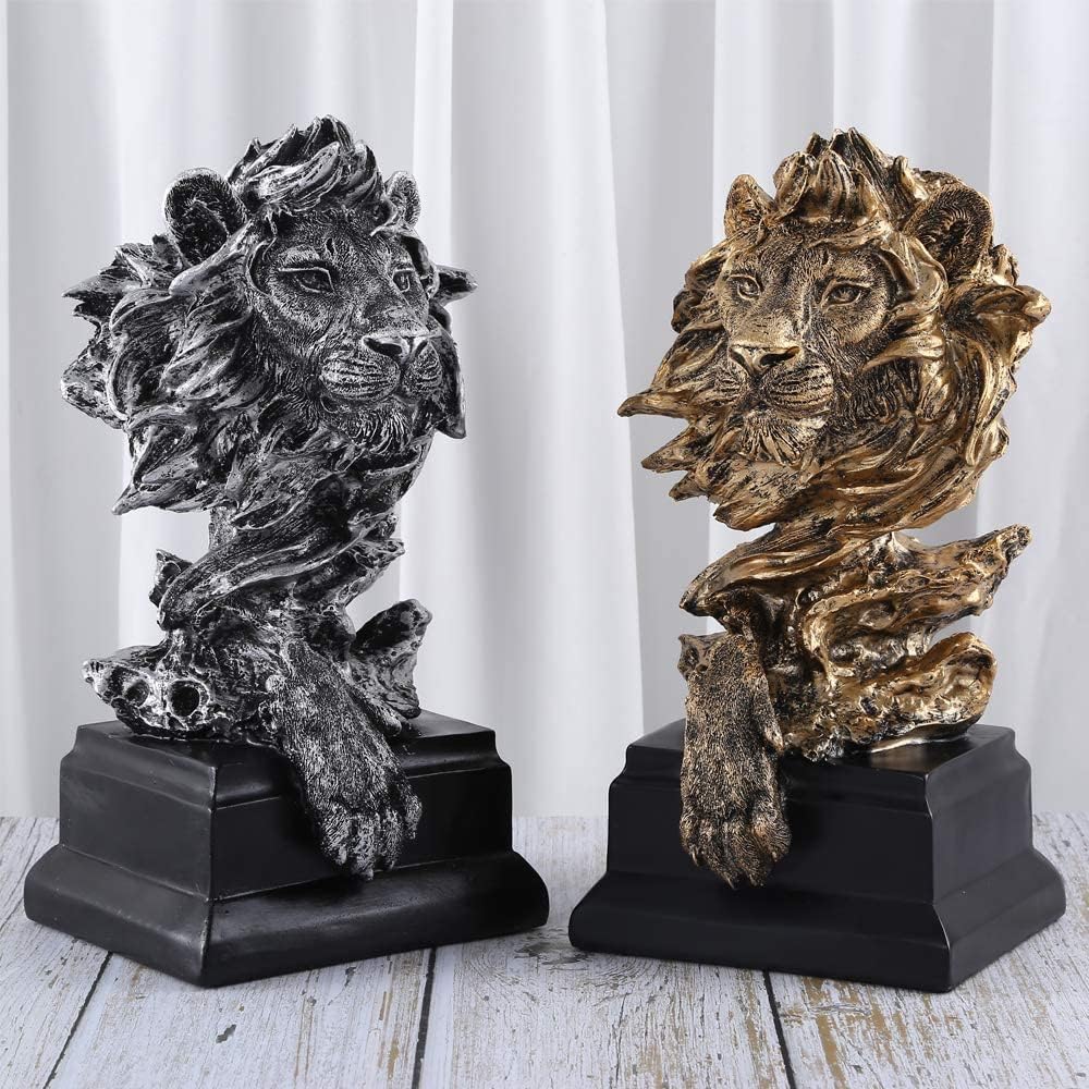 H&W Sandstone Lion Statue, The King of Beast, Collectible Figurines, Golden