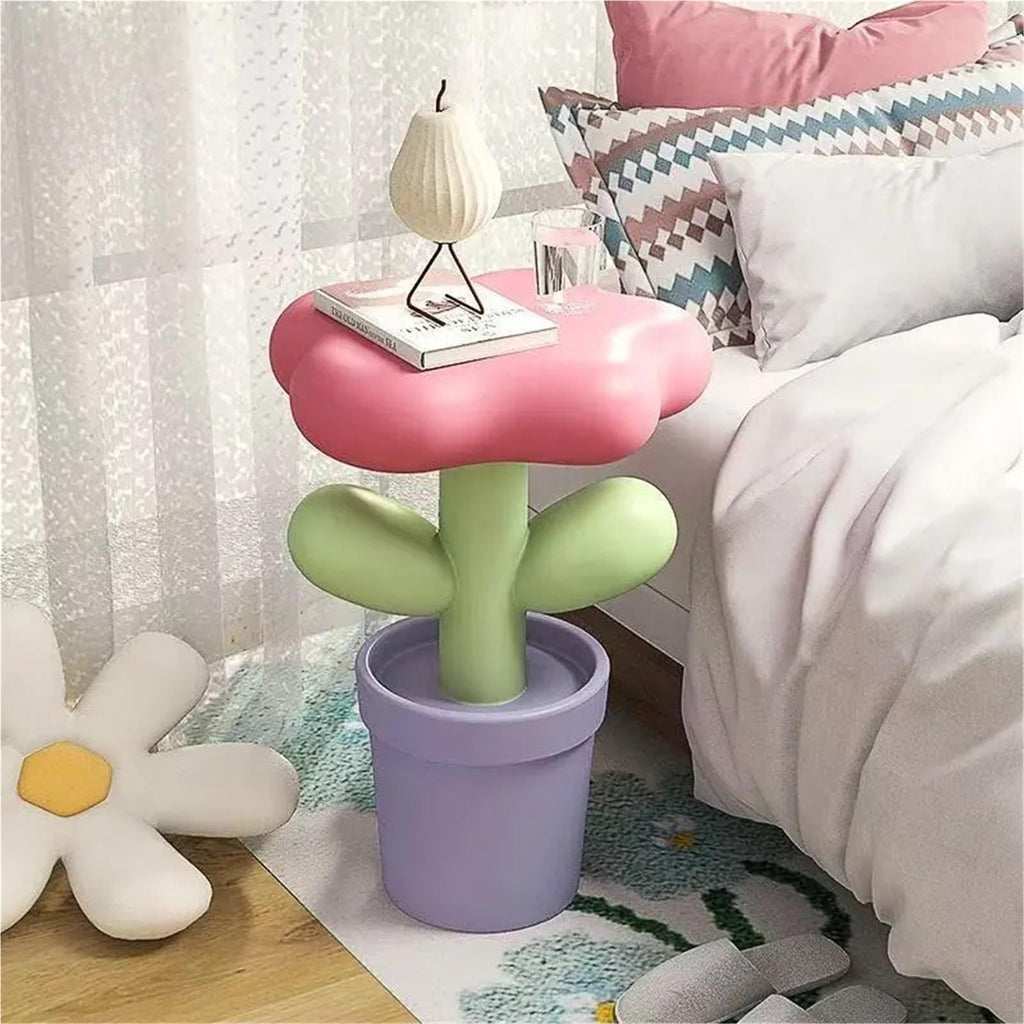 Tulip Flower Pot Resin Side Table, Modern Small Coffee Table for Living Room, Sofa End Table for Bedroom, Balcony Decor Furniture(Yellow)