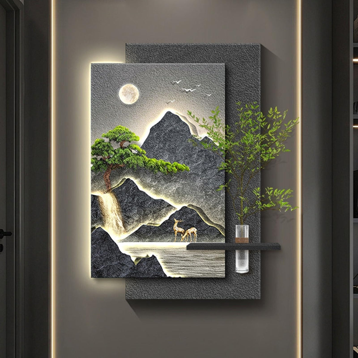 3D Sandstone LED Pine Landscape Wall Art