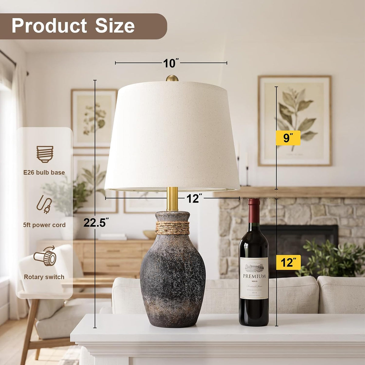 22.5" Vintage Ceramic Farmhouse Table Lamp