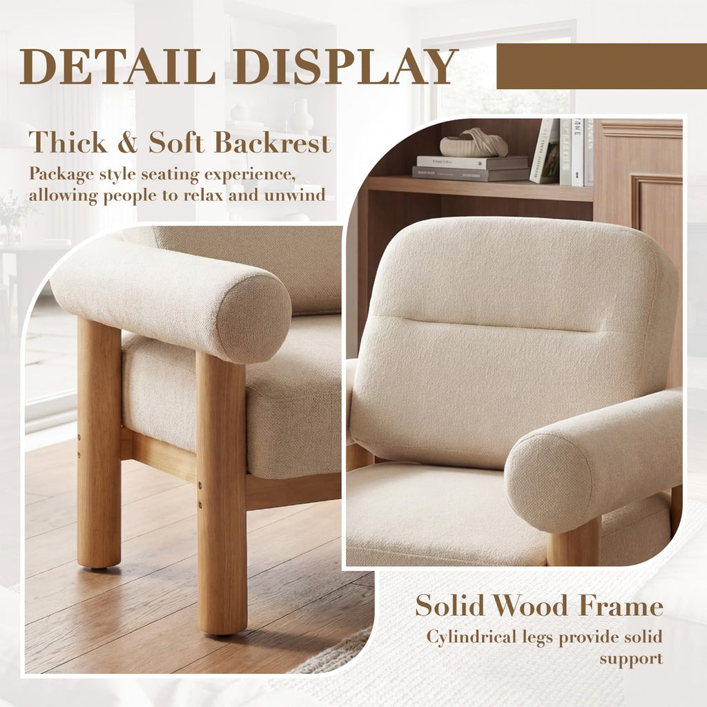HNY Mid-Century Boucle Barrel Chair, Beige