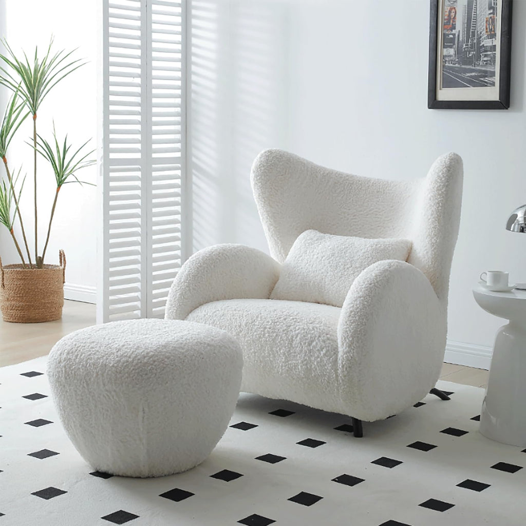 Oversized Boucle Accent Chair, Cream White Sherpa Wingback Chair