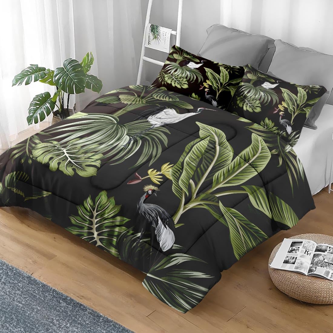 Pamnest Queen Comforter Set, 3 Pieces African Floral Bedding, All Season
