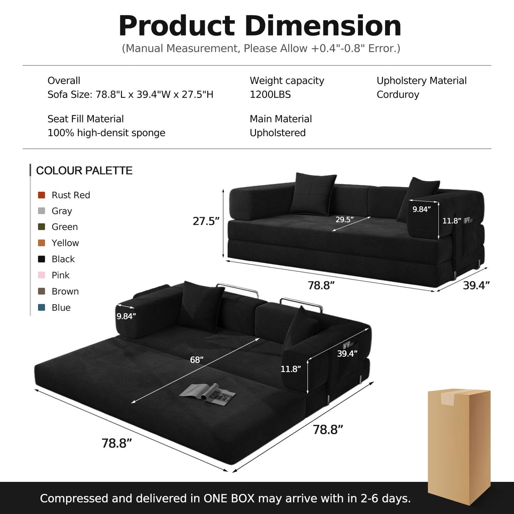 78.8'' Futon Sofa Bed, Boneless Couches for Living Room