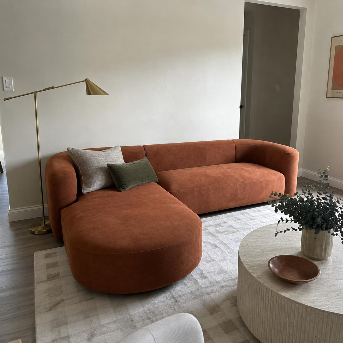 Acanva Mellow Modern Tight Curved Back Velvet Sofa, 4 Seater Modular