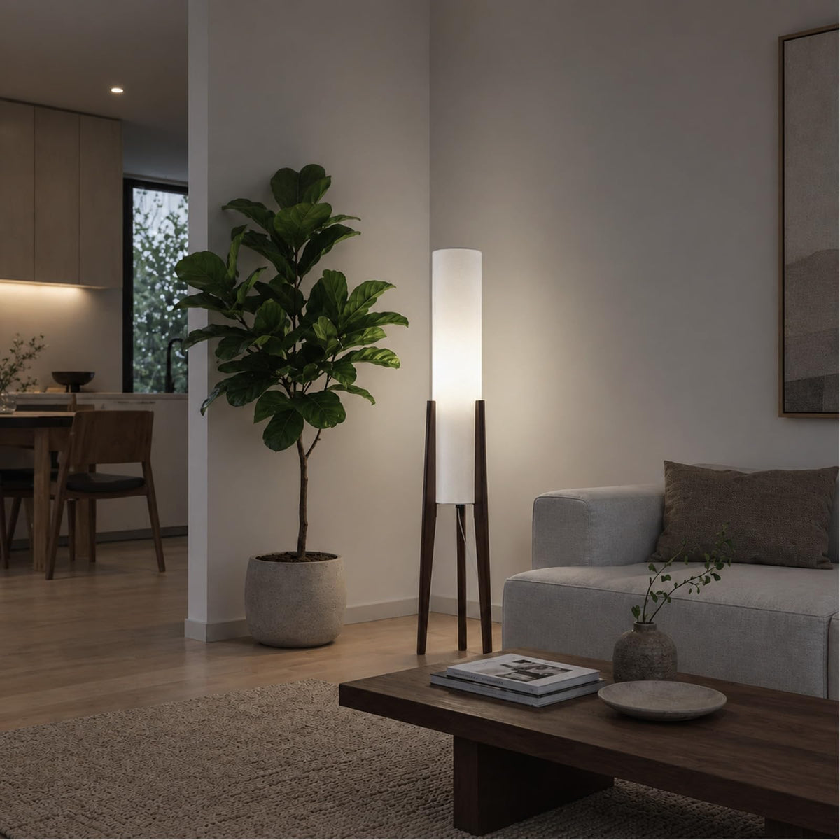 Boho Style Bamboo Woven Floor Lamp for Living Room, 36 in, Cozy Decor