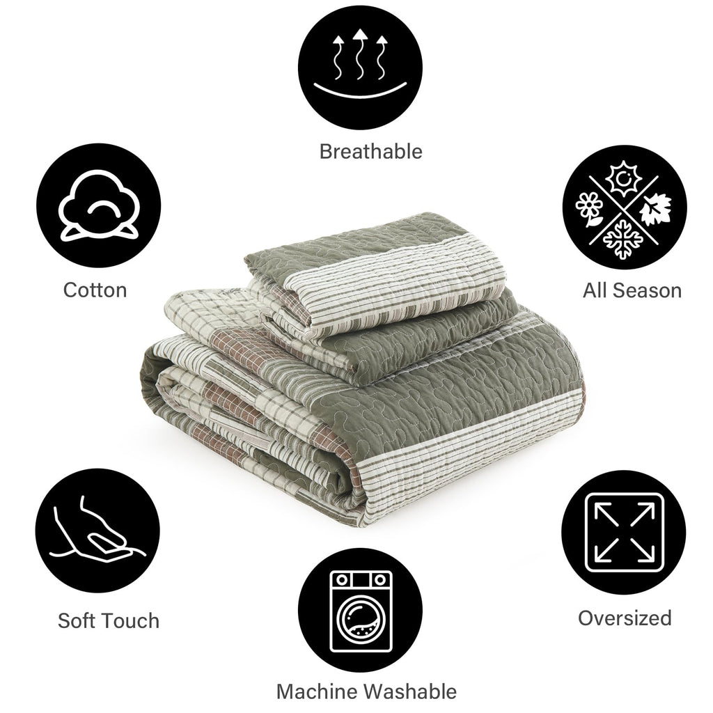 PANGUSHAN 100% Cotton Quilt Set Queen Size