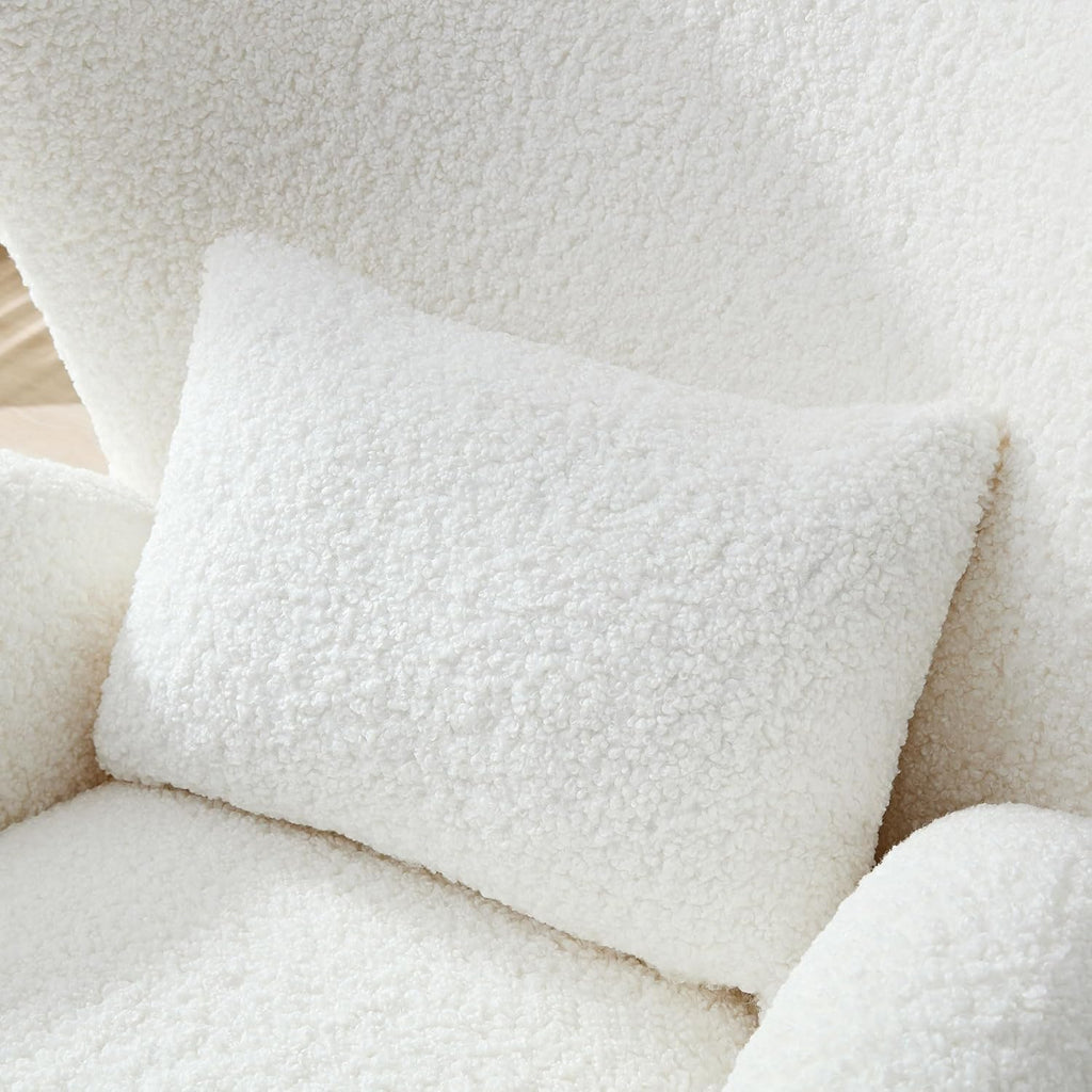 Oversized Boucle Accent Chair, Cream White Sherpa Wingback Chair