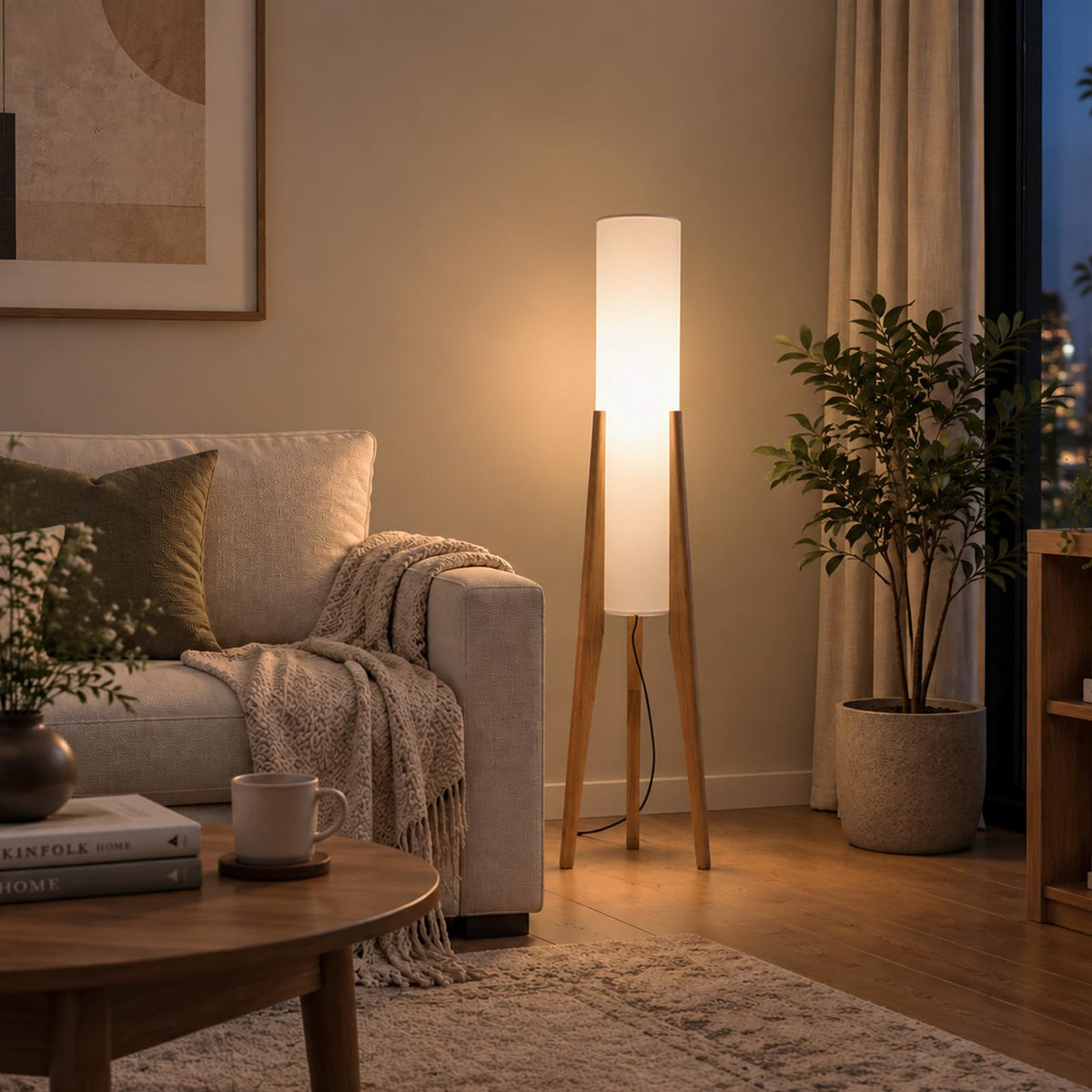 Boho Style Bamboo Woven Floor Lamp for Living Room, 36 in, Cozy Decor
