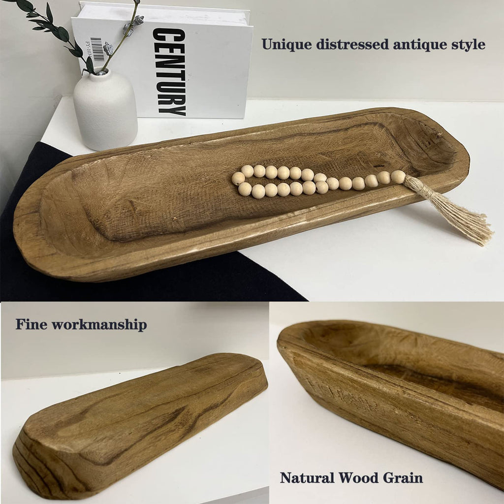 Hand-Carved Wooden Dough Bowl Centerpiece