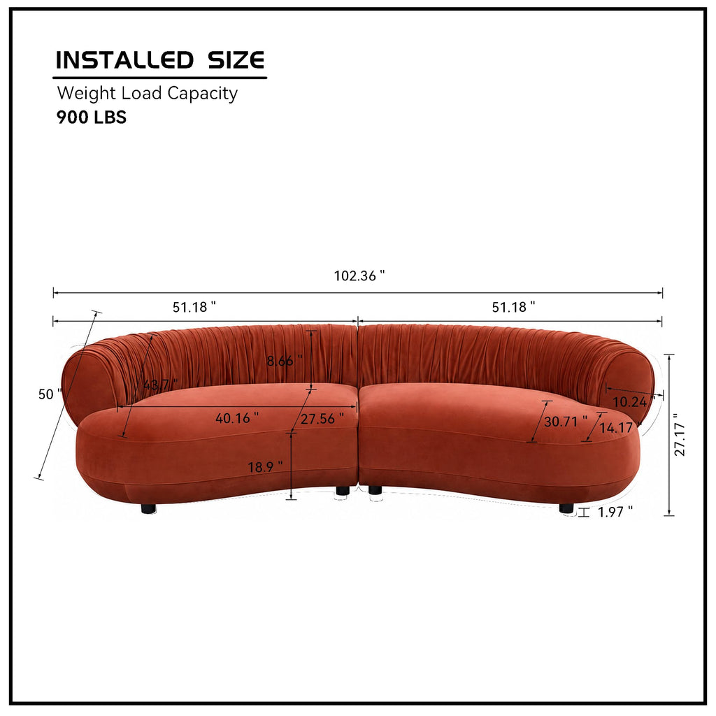 102.36" Curved Sectional Sofa, Gray Velvet 4-Seat Couch