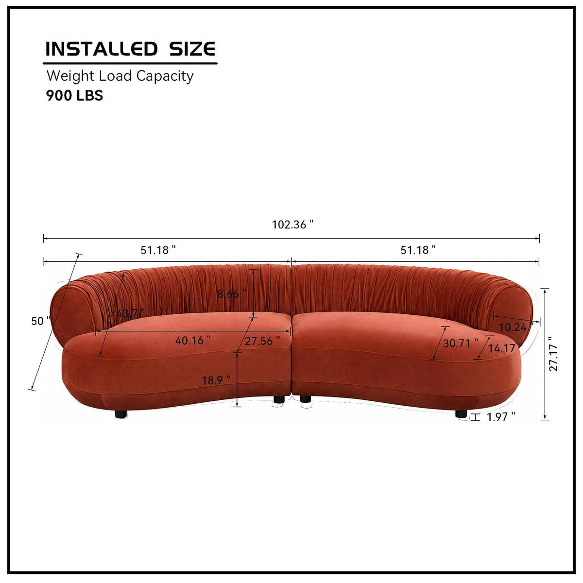 102.36" Curved Sectional Sofa, Gray Velvet 4-Seat Couch