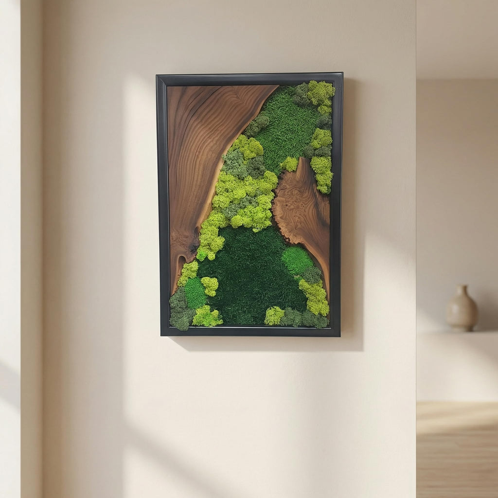 Preserved Moss Wall Art in Cedar Frame