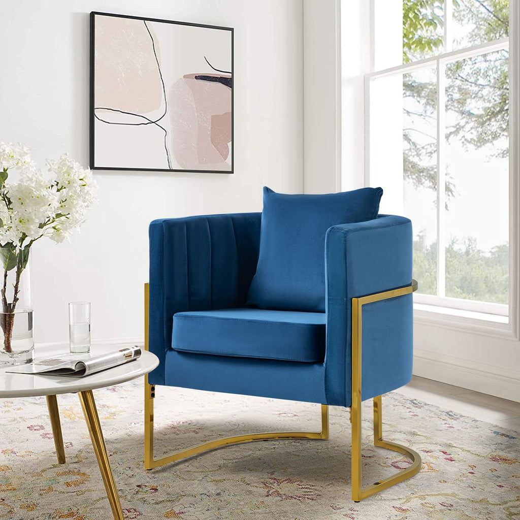 Velvet Barrel Accent Chair with Pillow