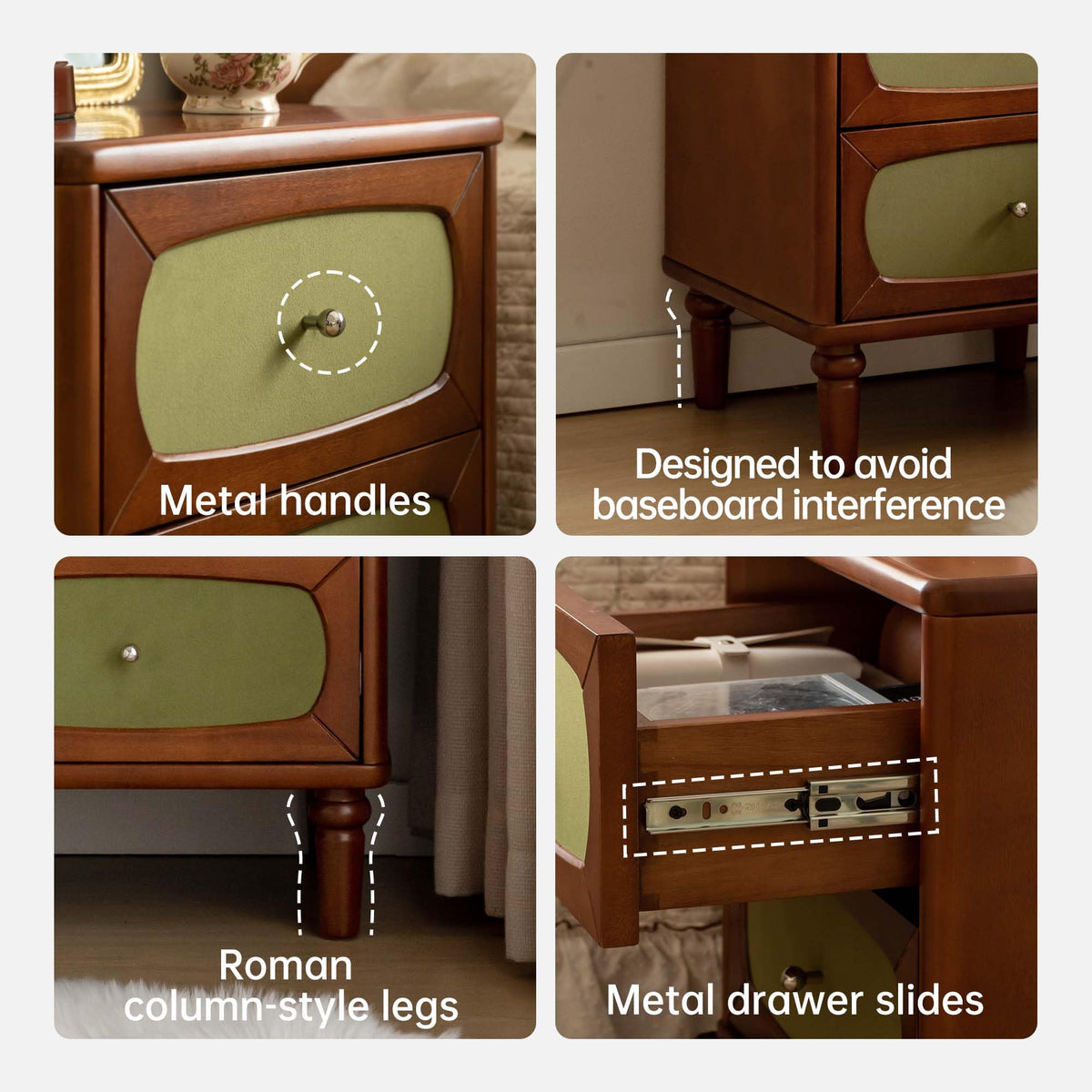 Solid Wood Two-Drawer Nightstand