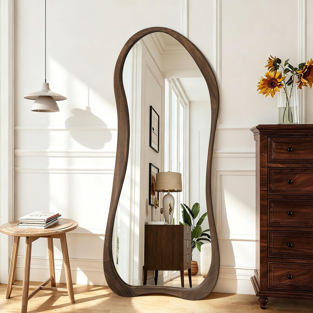 Irregular Wood-Framed Full-Length Mirror