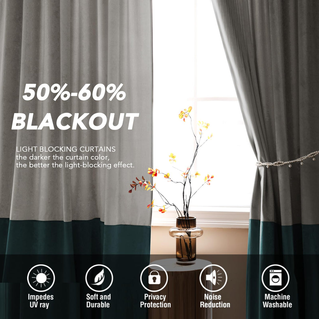 Velvet Color-Block Curtain Set