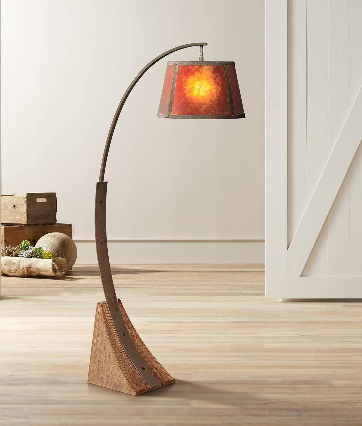 Oak River Dark Rust and Amber Mica Arc 66 1/2" Tall Floor Lamp USB Dimmer