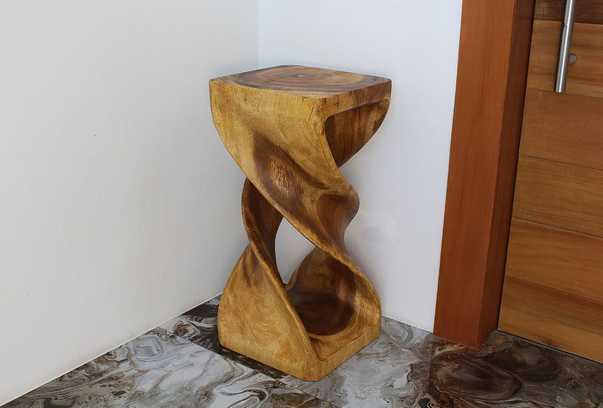 Haussmann Double Twist Pedestal Table, Oak, 14x14x30 in